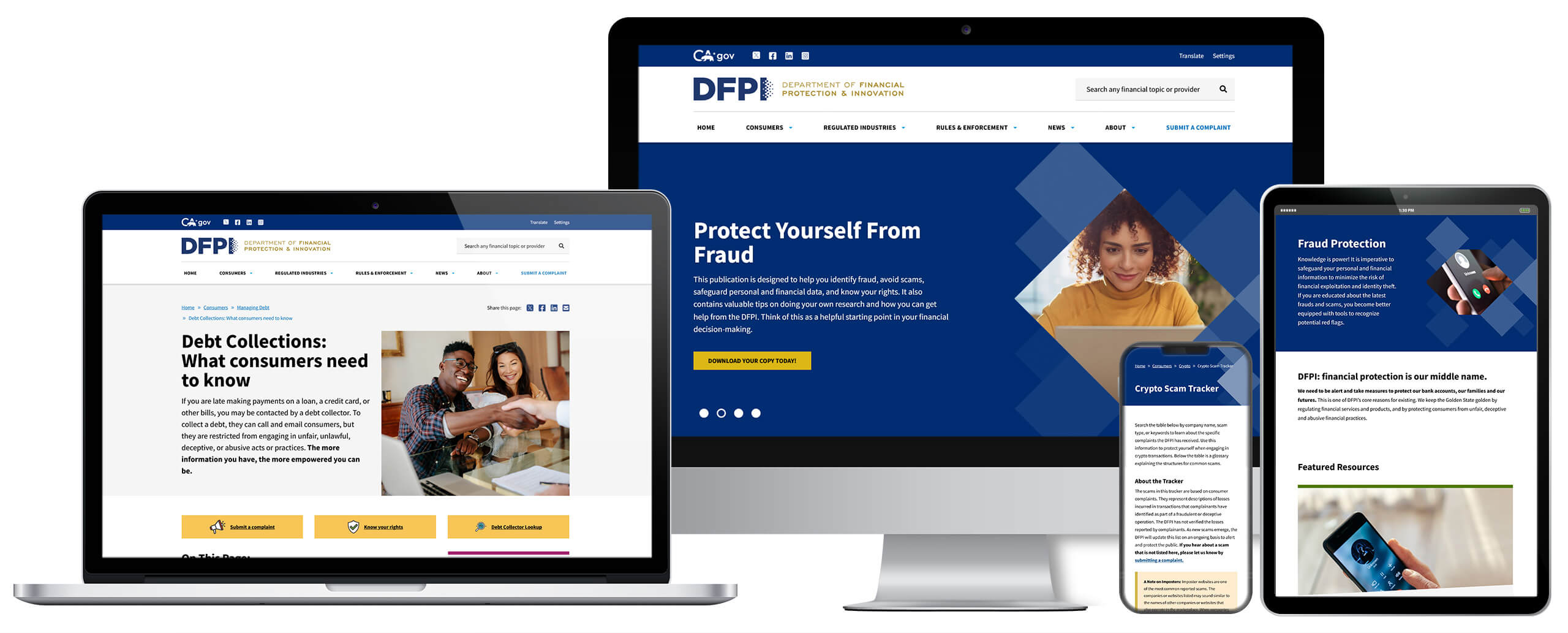 Showcase of the DFPI website in different devices